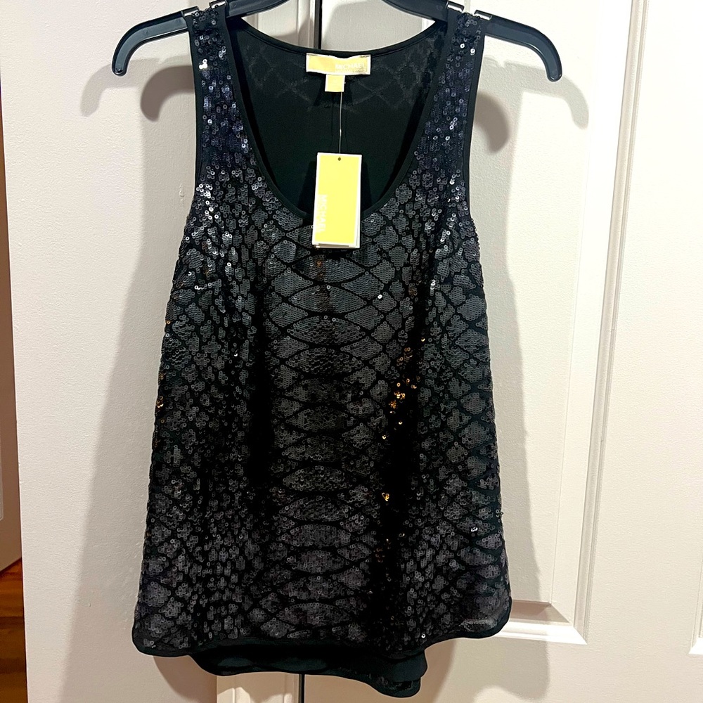 NWT M MICHAEL Michael Kors Unique Sequin Black Snakeprint Tank